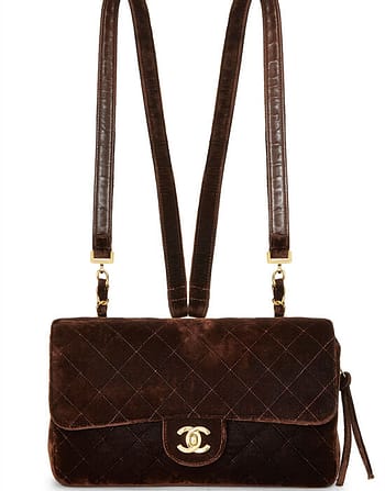Brown Quilted Velvet Classic Flap Backpack, , large image number 0