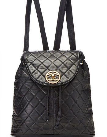 Black Quilted Lambskin Circle Lock Backpack Large, , large image number 0